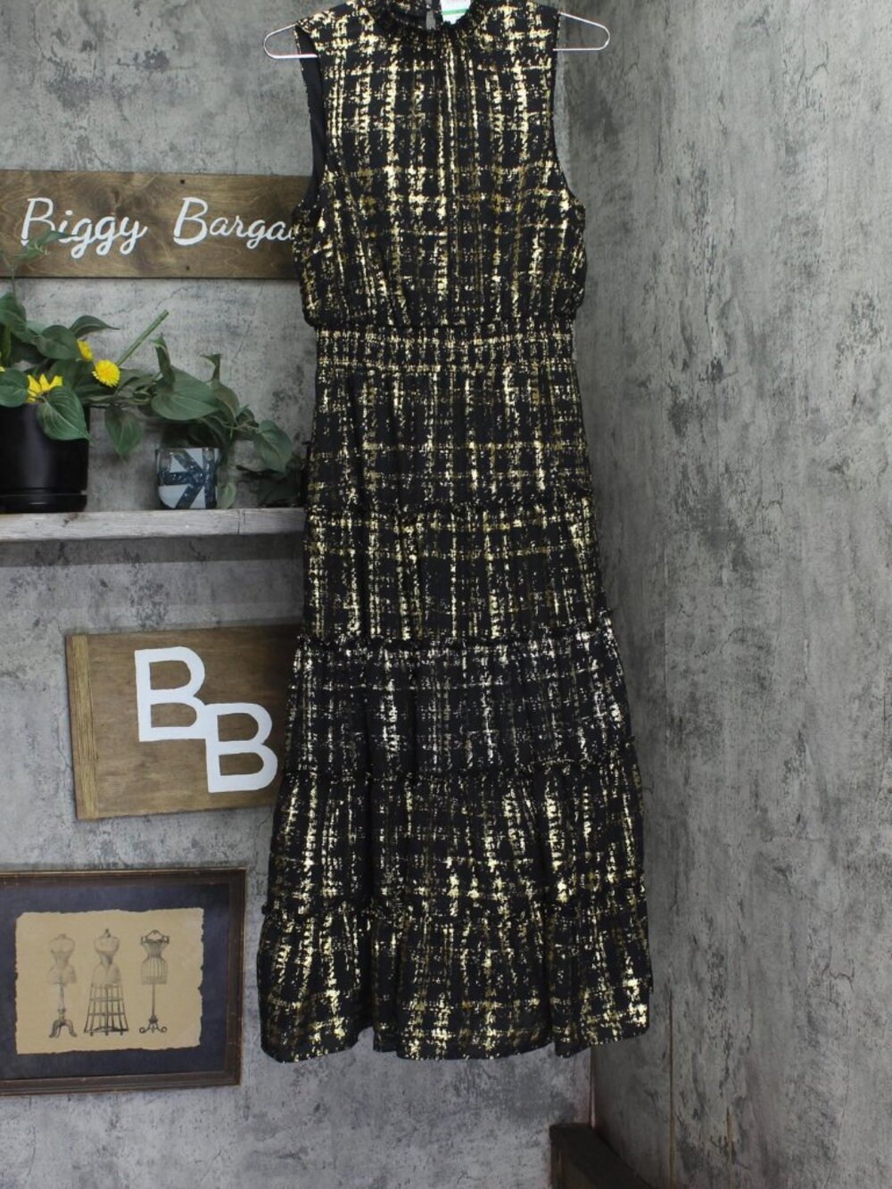 Msk Red Petite Sleeveless Tiered Mock Neck Metallic Maxi Dress Black
